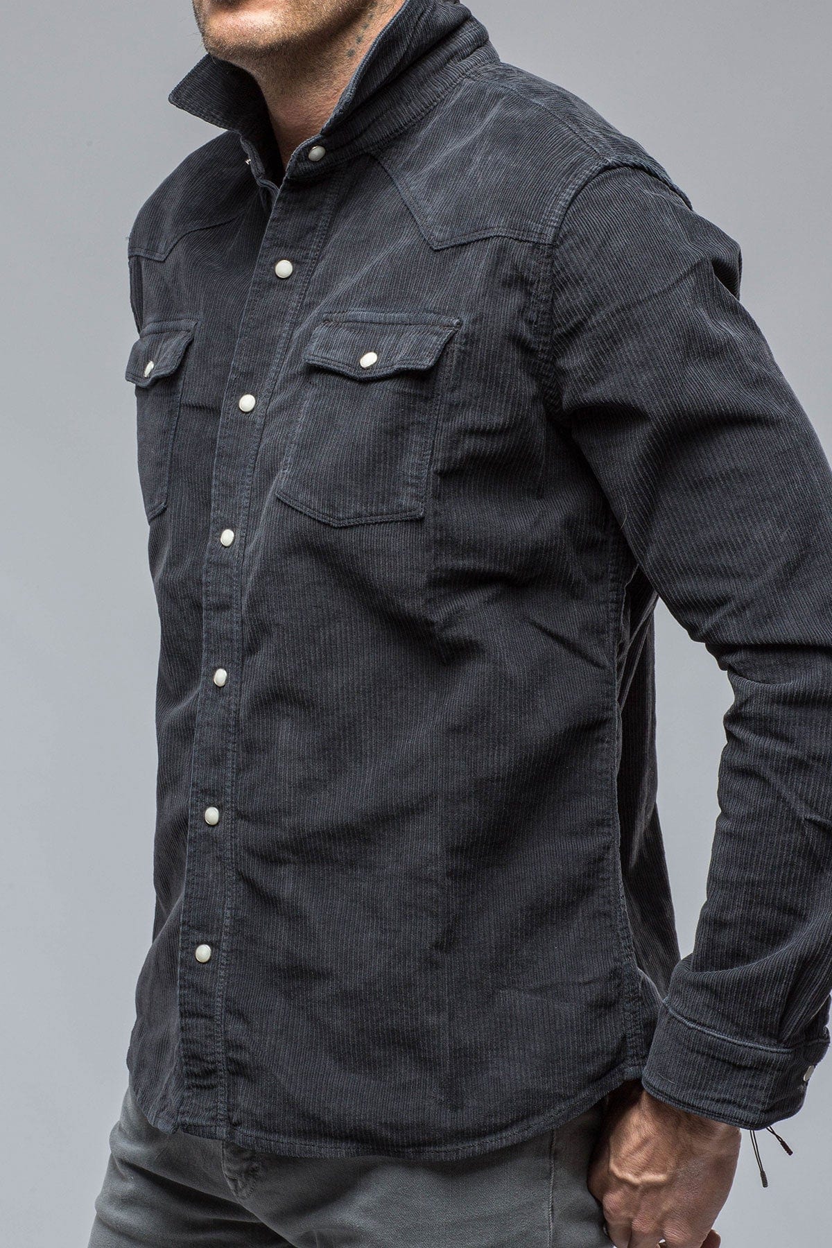 Brooks Corduroy Snap Shirt In Anthracite - AXEL'S