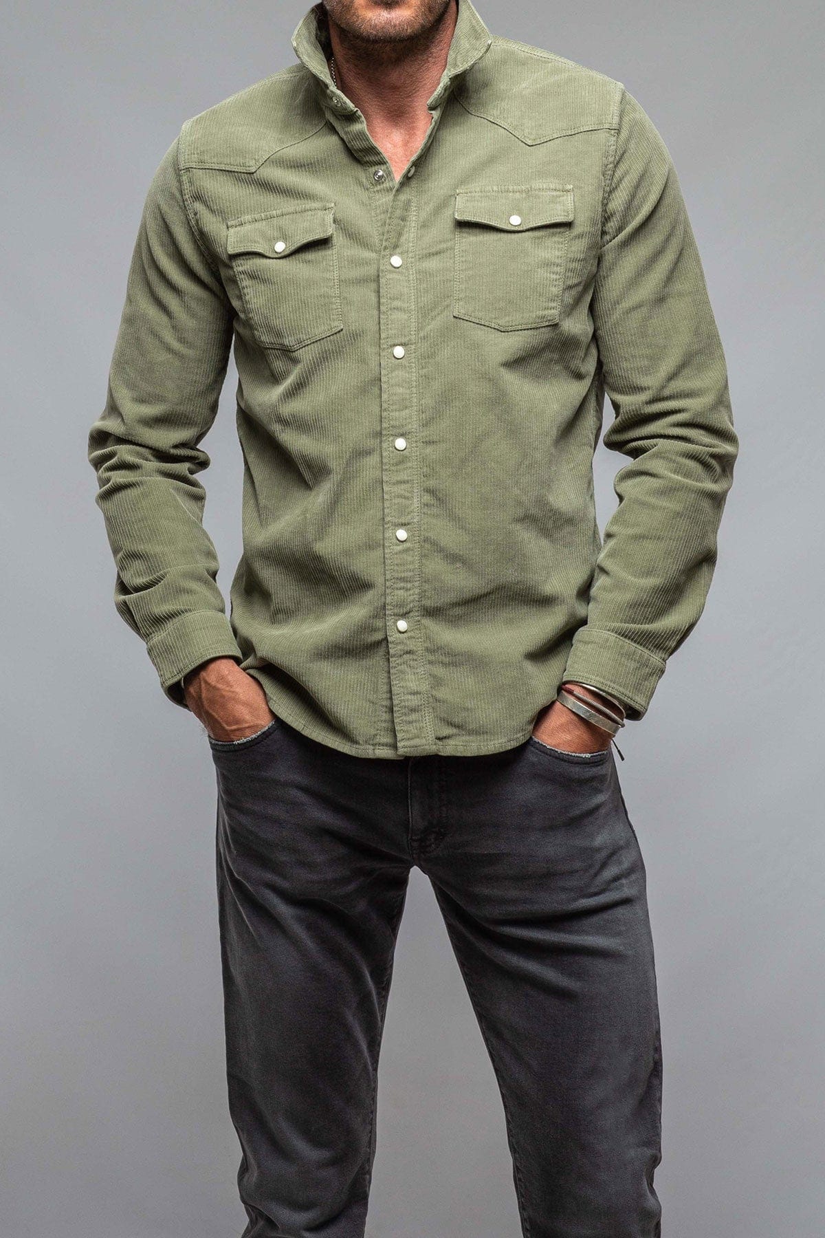 Brooks Corduroy Snap Shirt In Matcha - AXEL'S