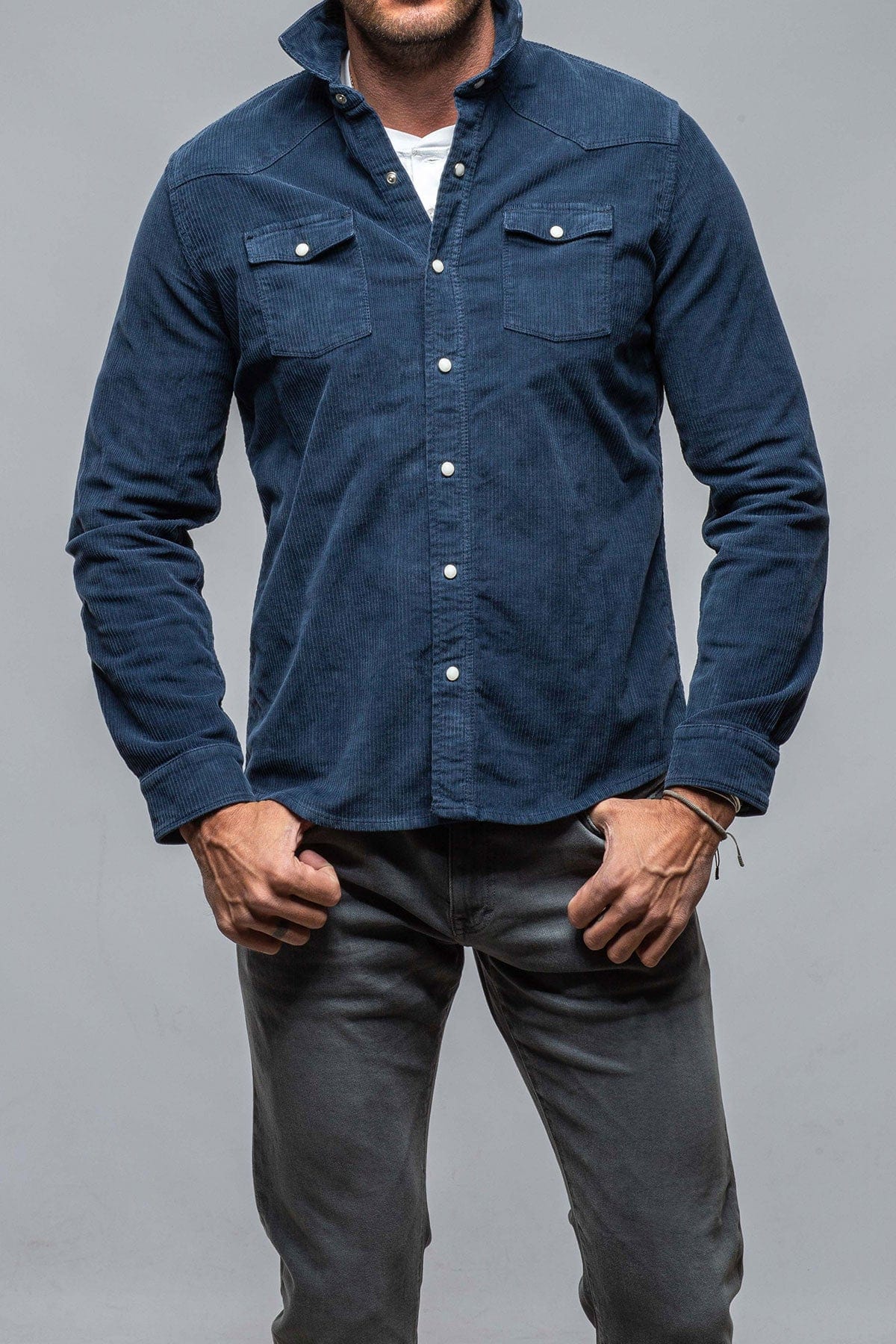 Brooks Corduroy Snap Shirt In Navy - AXEL'S