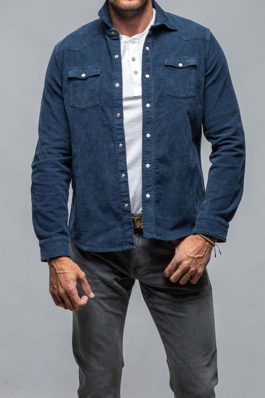 Brooks Corduroy Snap Shirt In Navy - AXEL'S