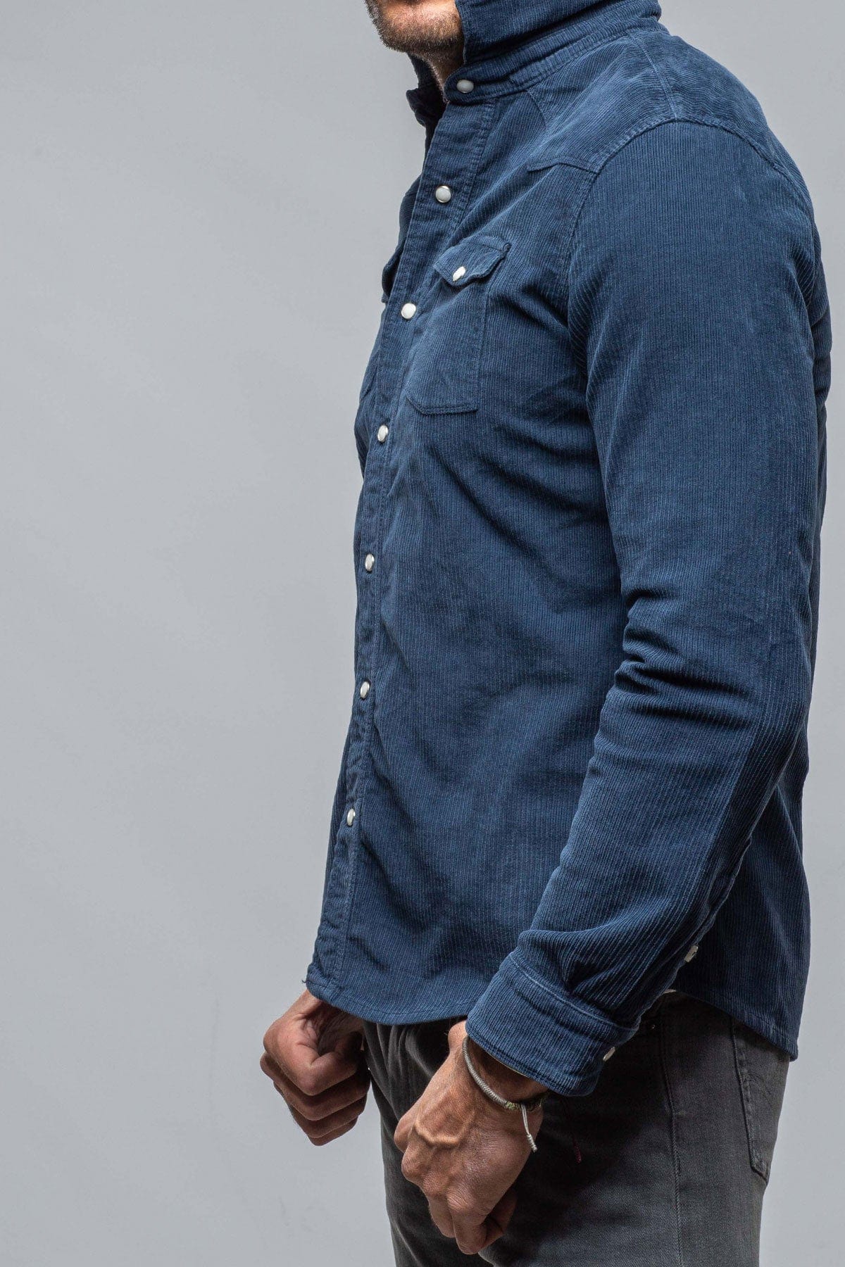 Brooks Corduroy Snap Shirt In Navy - AXEL'S