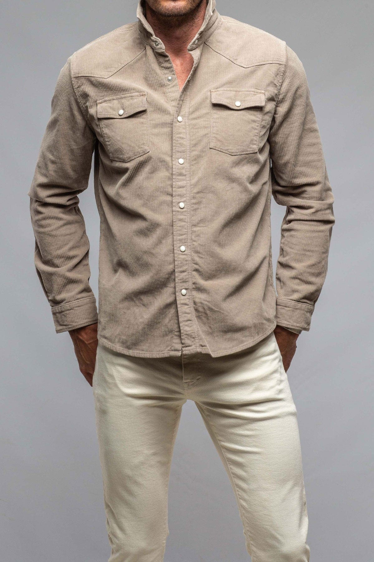 Brooks Corduroy Snap Shirt In Tortora - AXEL'S