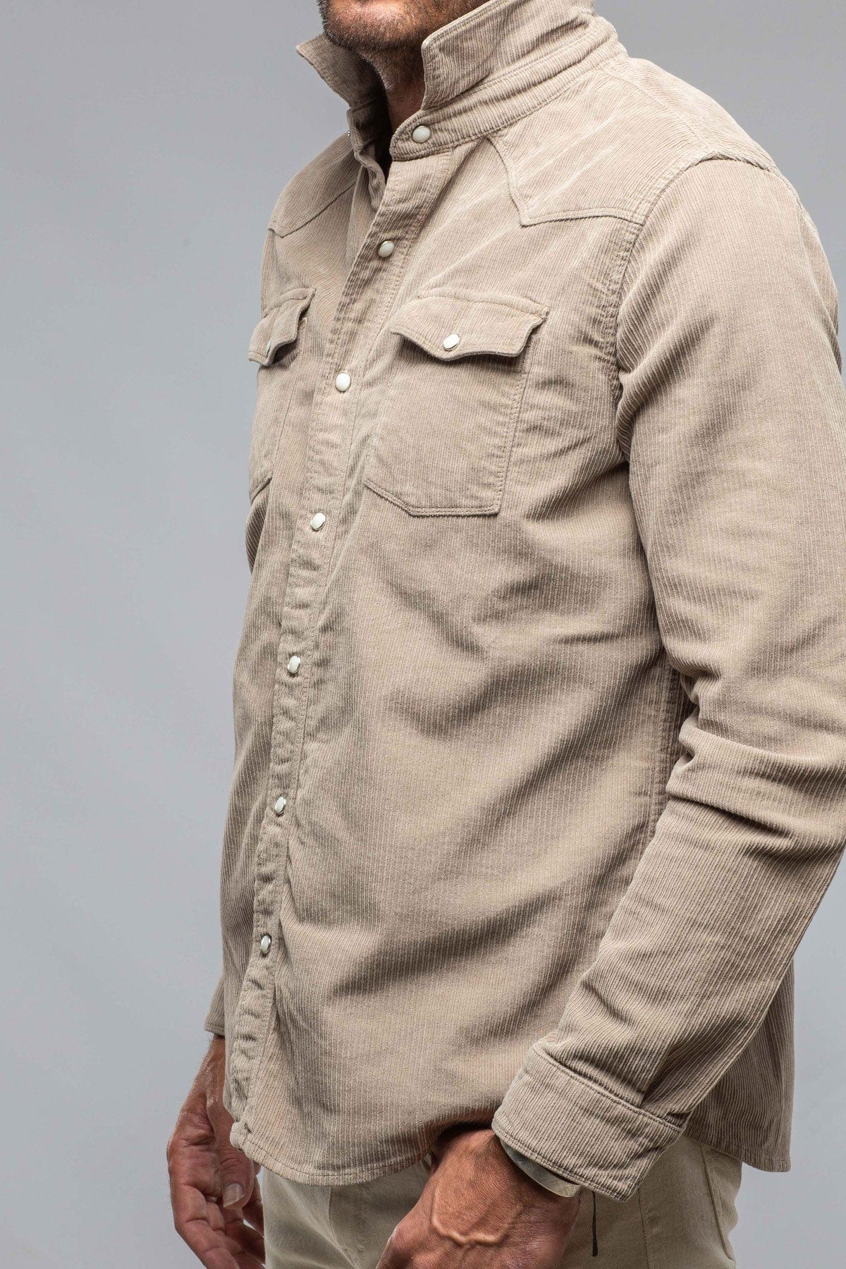 Brooks Corduroy Snap Shirt In Tortora - AXEL'S