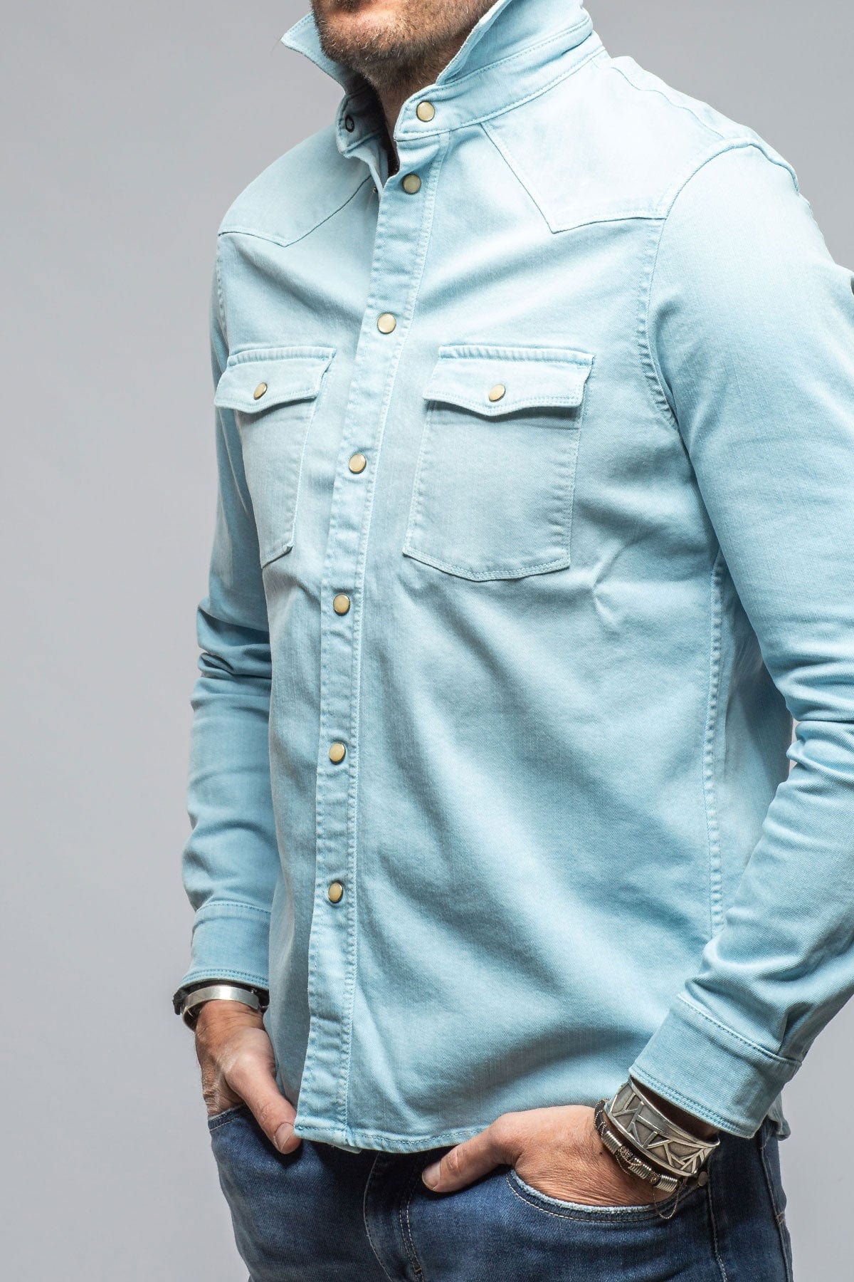 Ranger Colored Denim Snap Shirt In Pervinka - AXEL'S