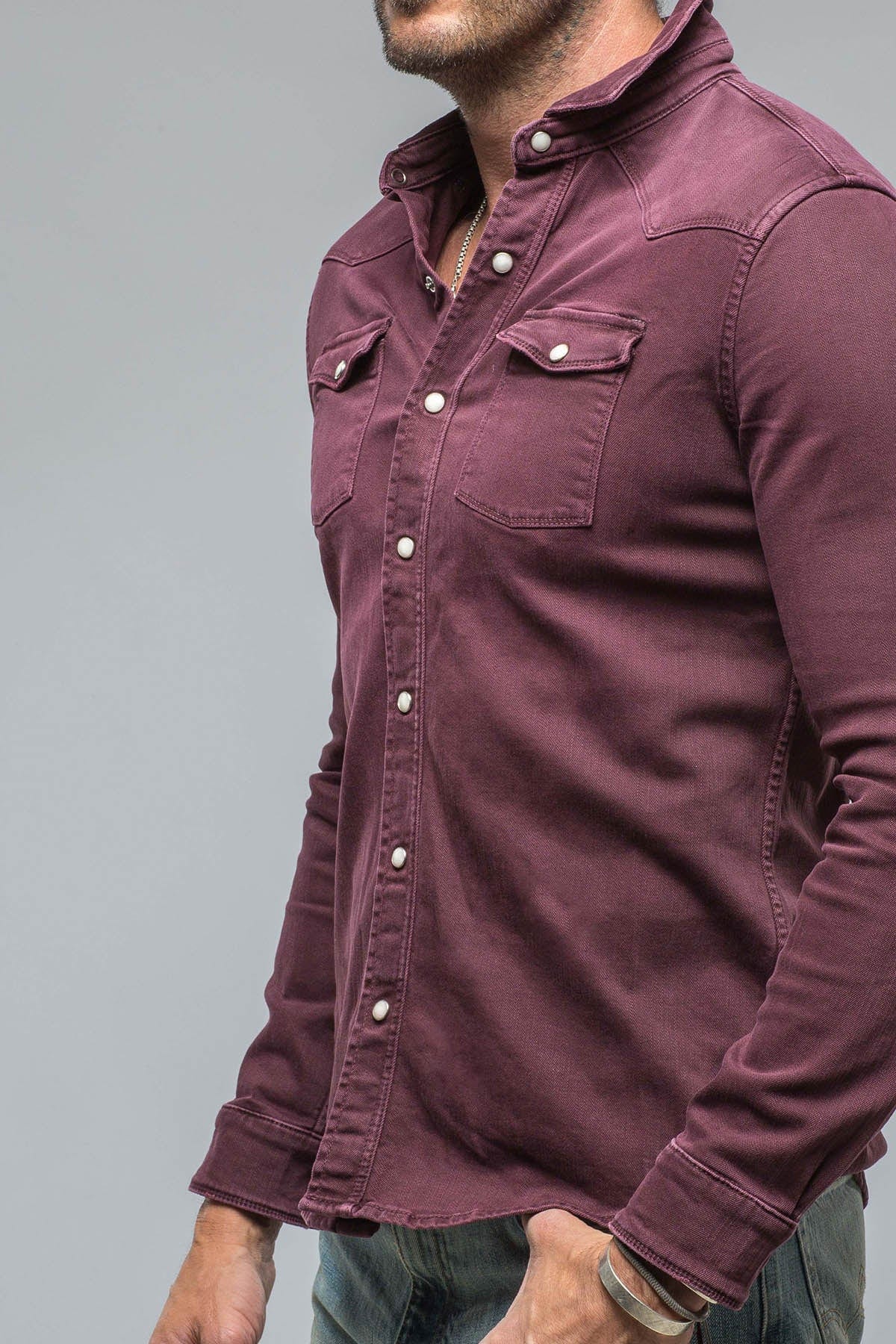 Ranger Colored Denim Snap Shirt In Bordeaux - AXEL'S