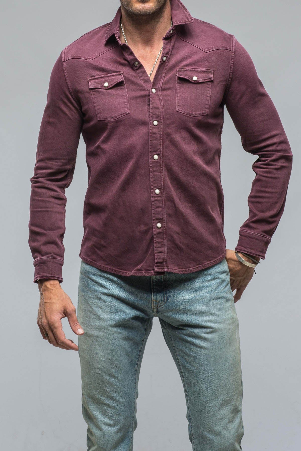 Ranger Colored Denim Snap Shirt In Bordeaux - AXEL'S