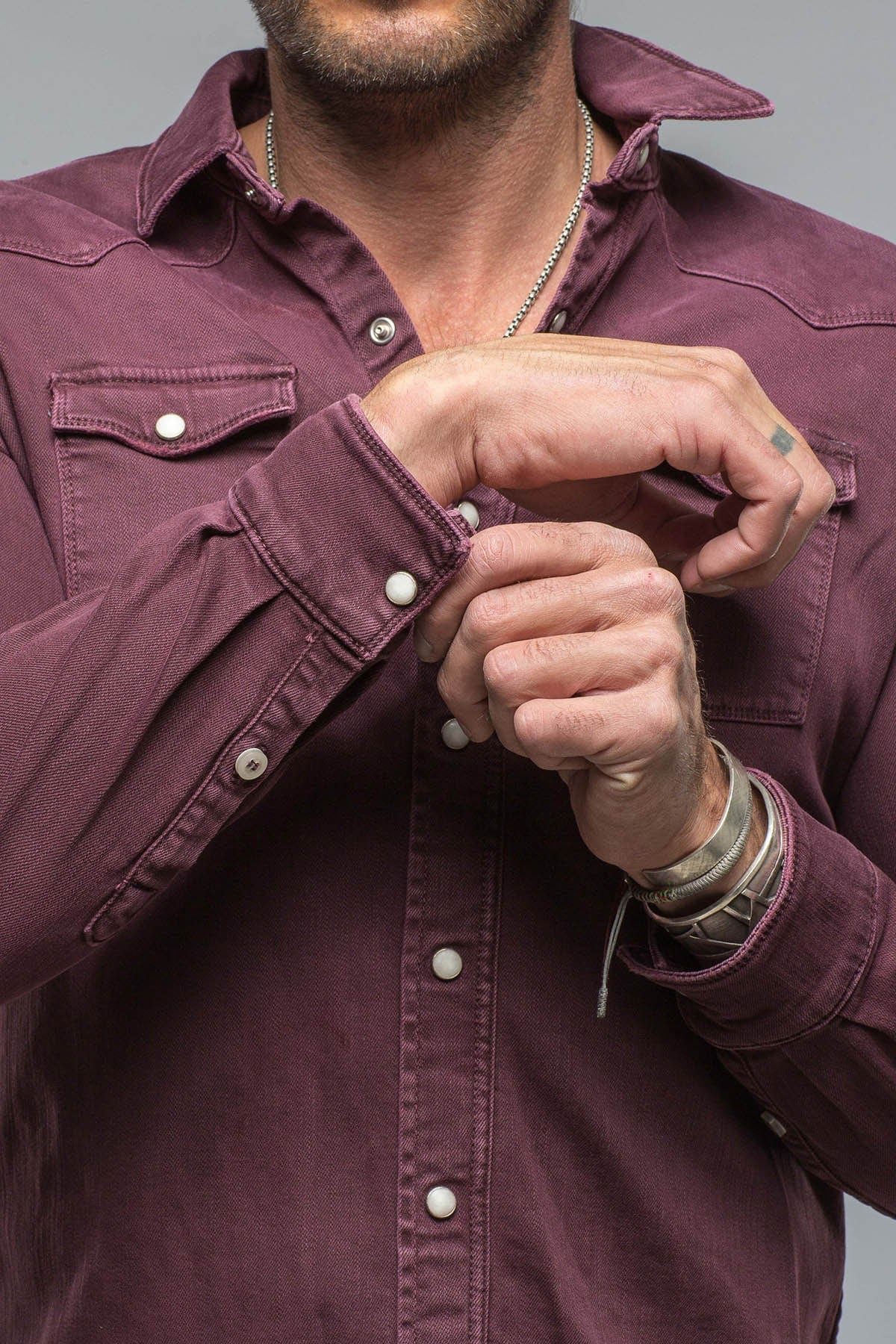 Ranger Colored Denim Snap Shirt In Bordeaux - AXEL'S