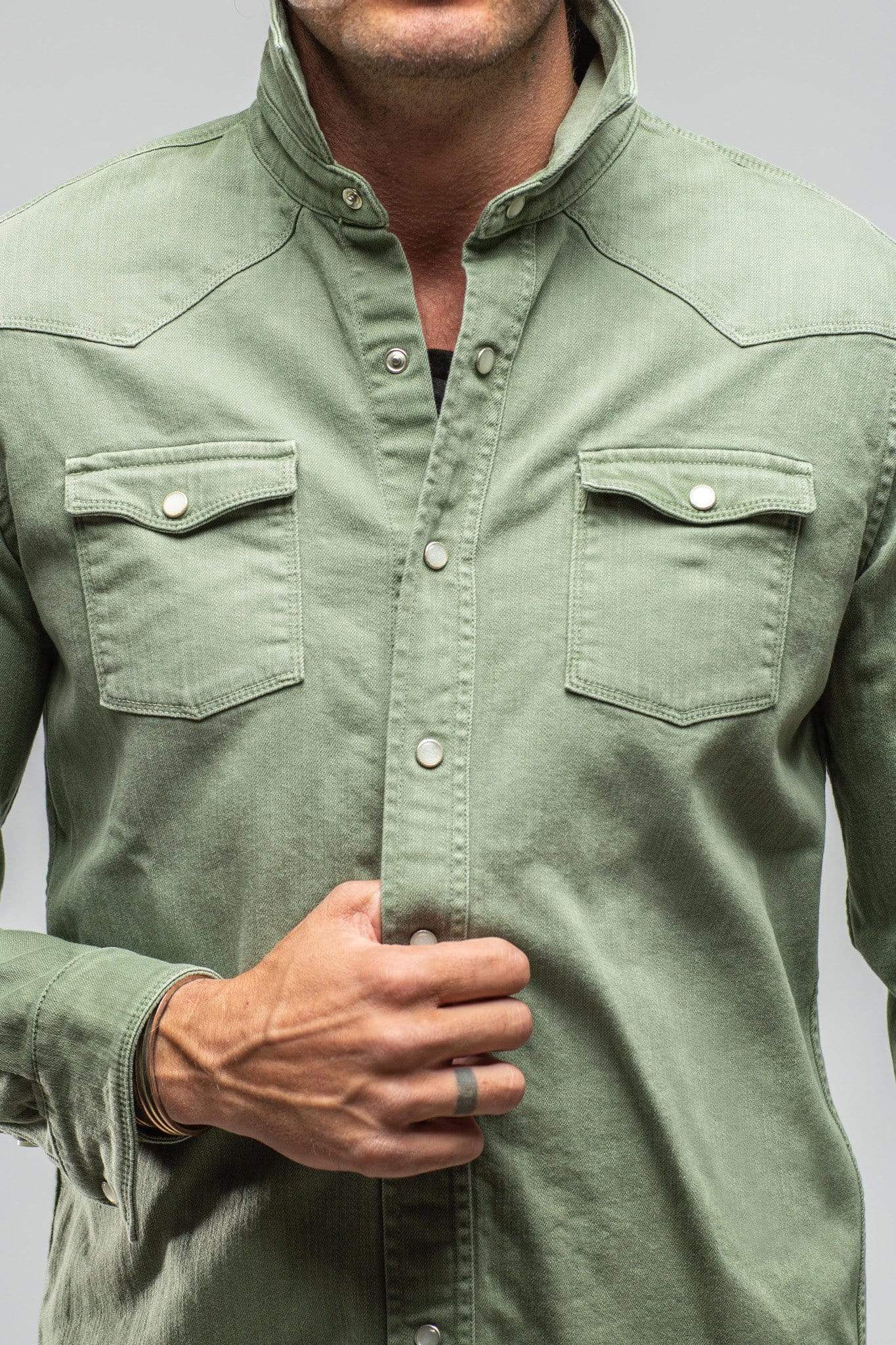 Ranger Colored Denim Snap Shirt In Menta - AXEL'S