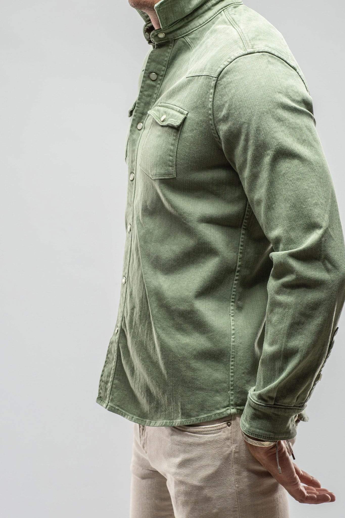 Ranger Colored Denim Snap Shirt In Menta - AXEL'S