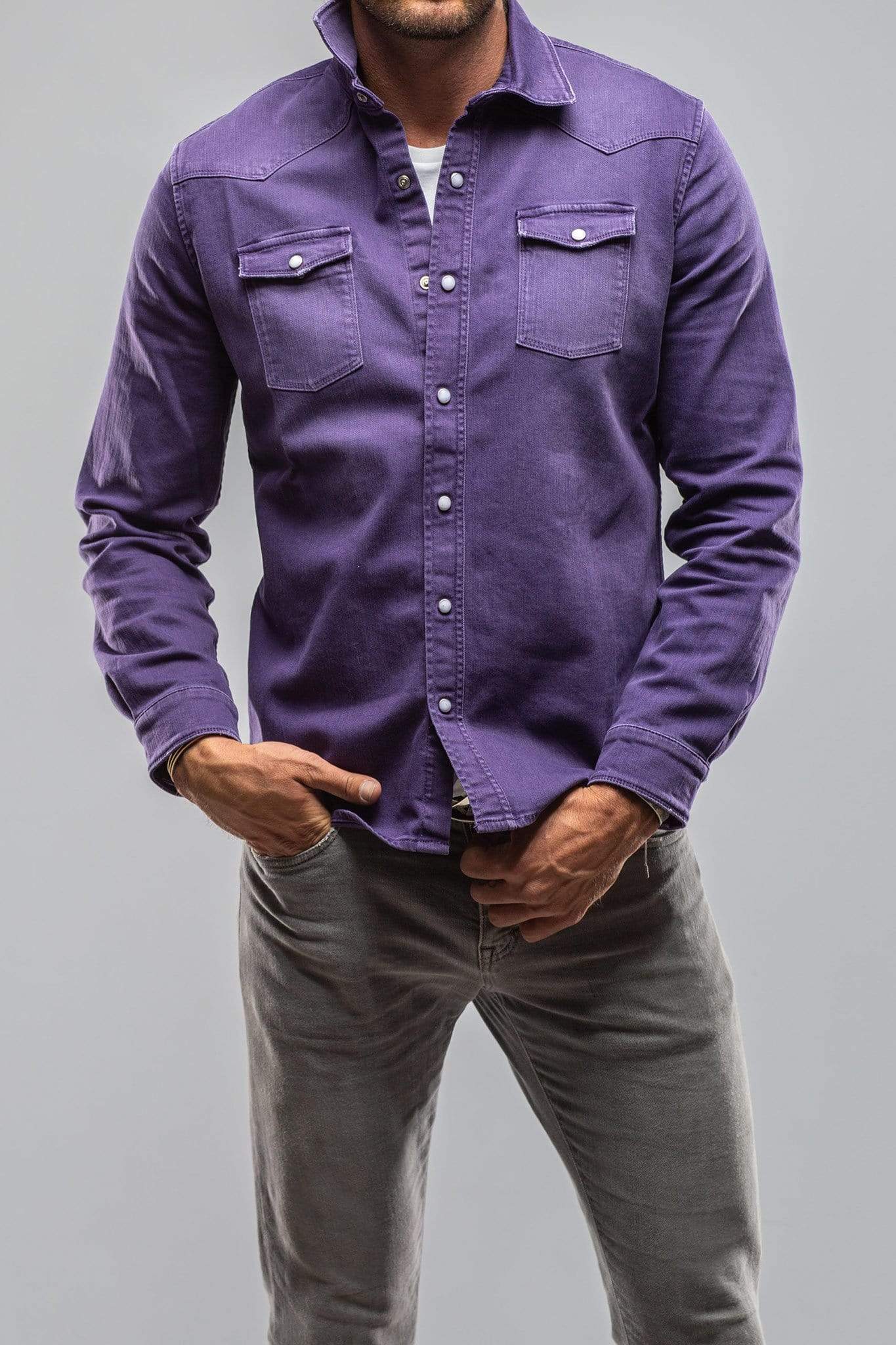 Ranger Colored Denim Snap Shirt In Mirtillo - AXEL'S