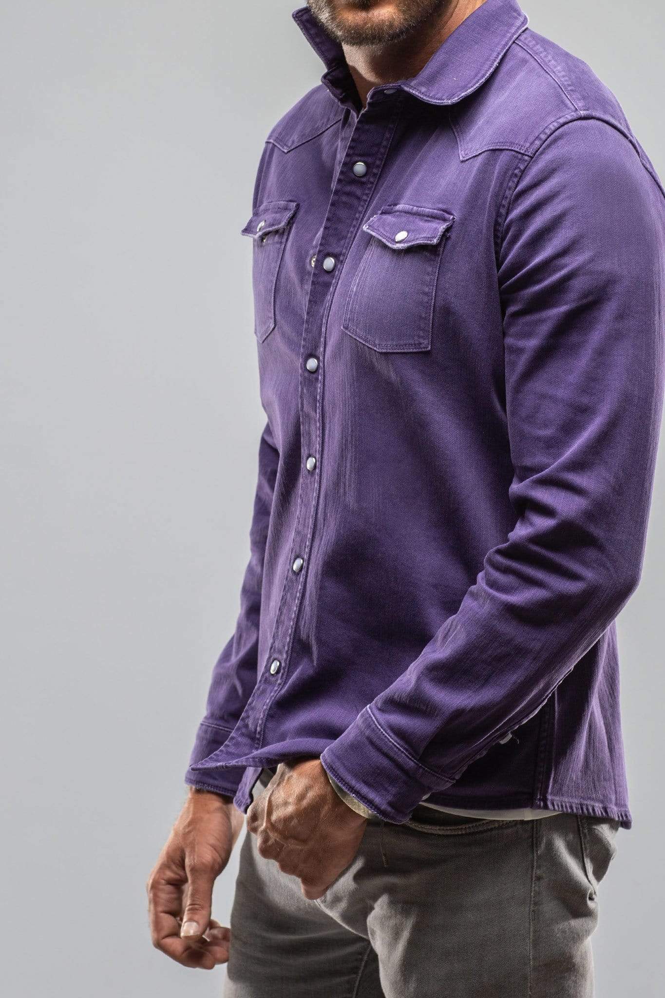 Ranger Colored Denim Snap Shirt In Mirtillo - AXEL'S