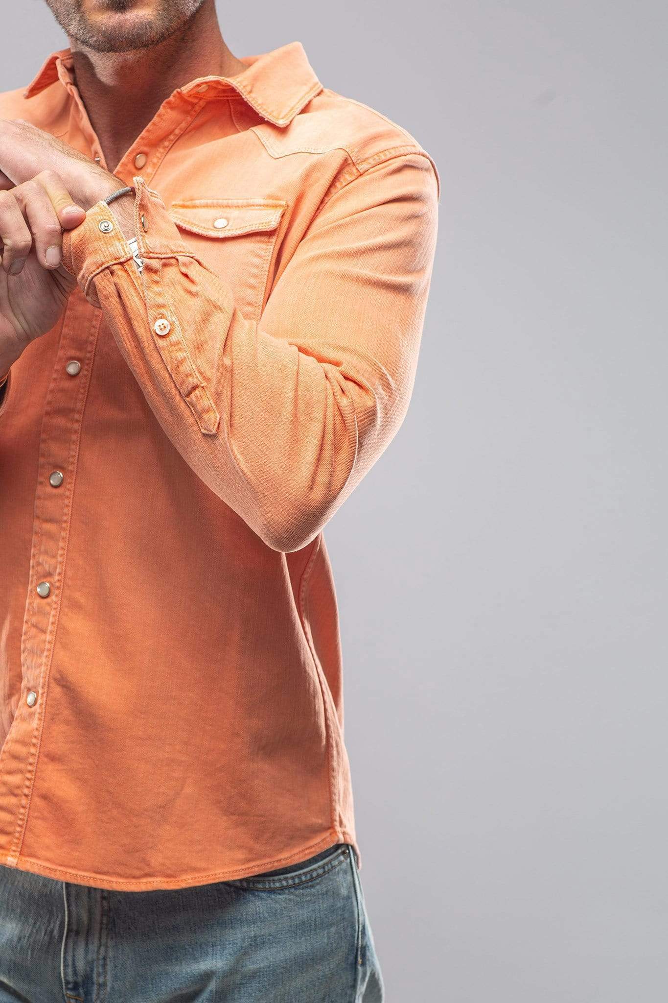 Ranger Colored Denim Snap Shirt In Tangerine - AXEL'S