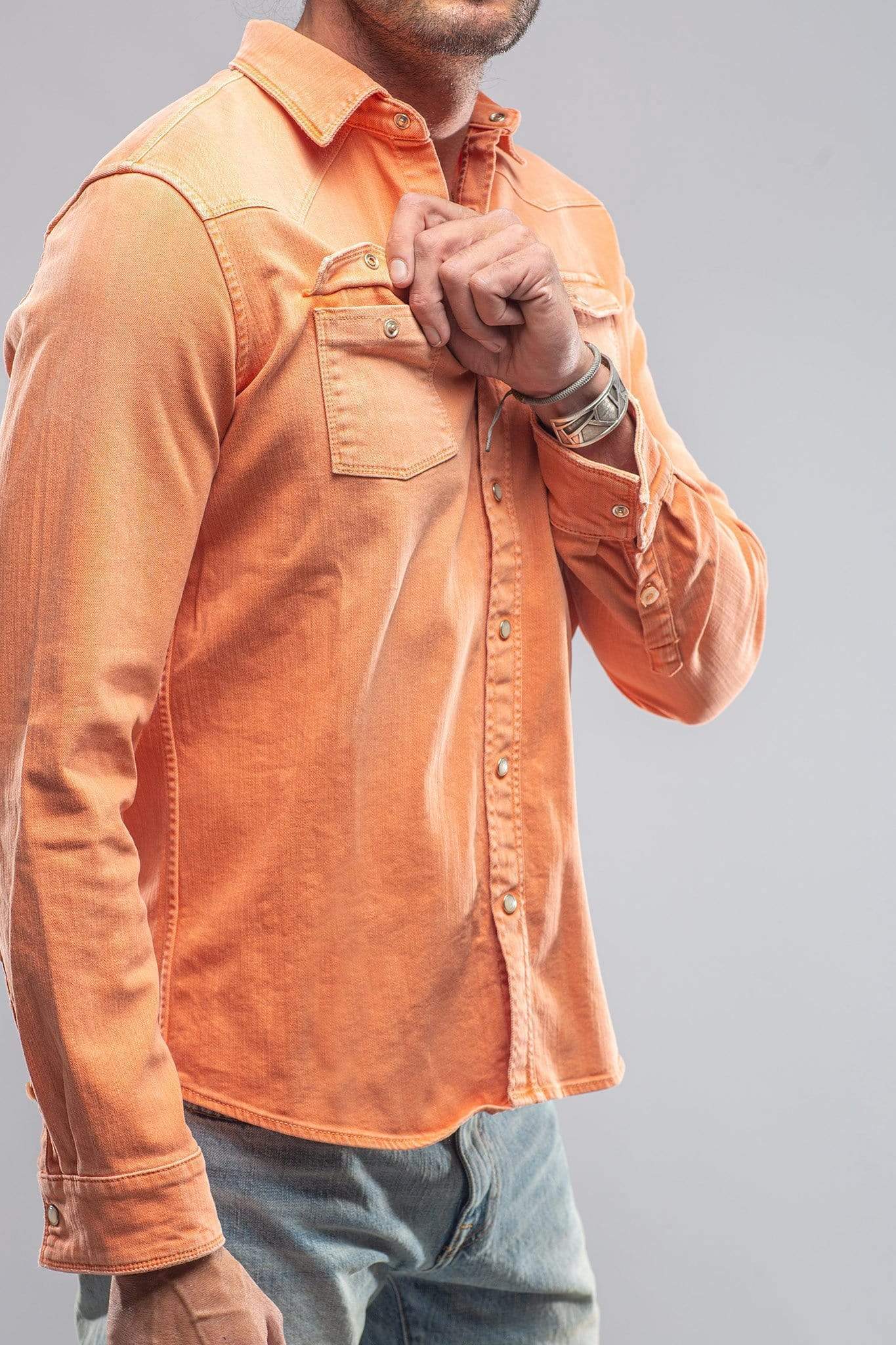 Ranger Colored Denim Snap Shirt In Tangerine - AXEL'S