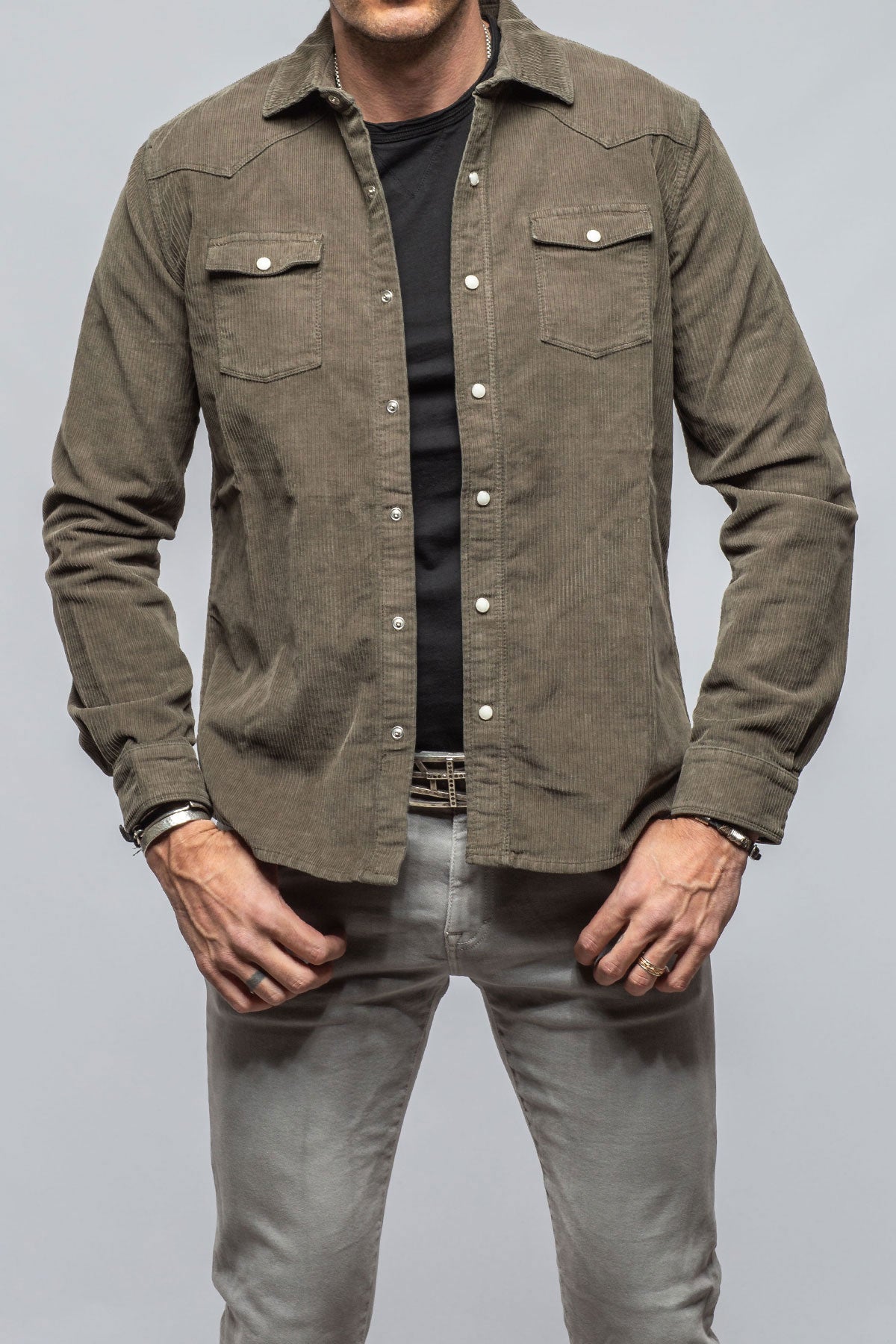 Brooks Corduroy Snap Shirt In Army | Mens - Shirts | Axels Premium Denim