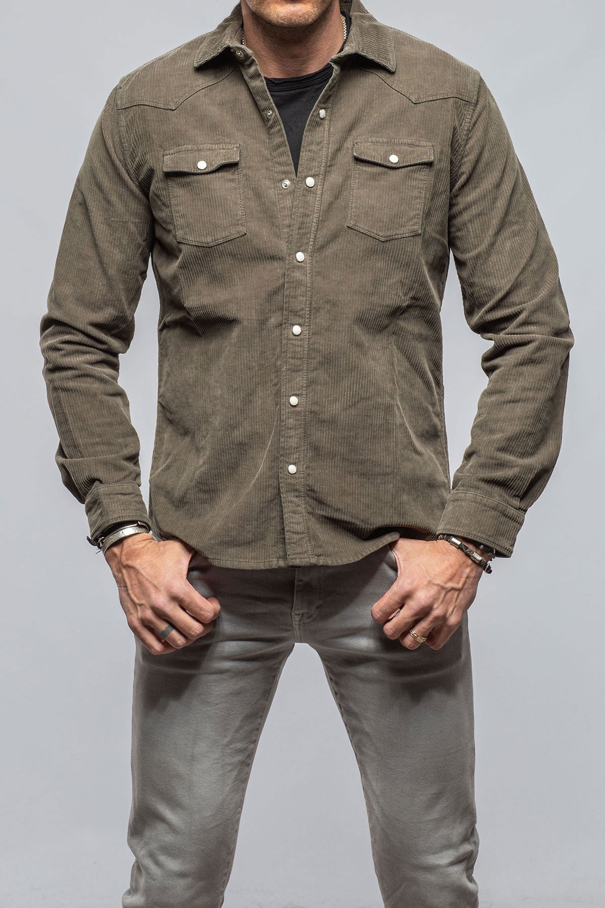 Brooks Corduroy Snap Shirt In Army | Mens - Shirts | Axels Premium Denim