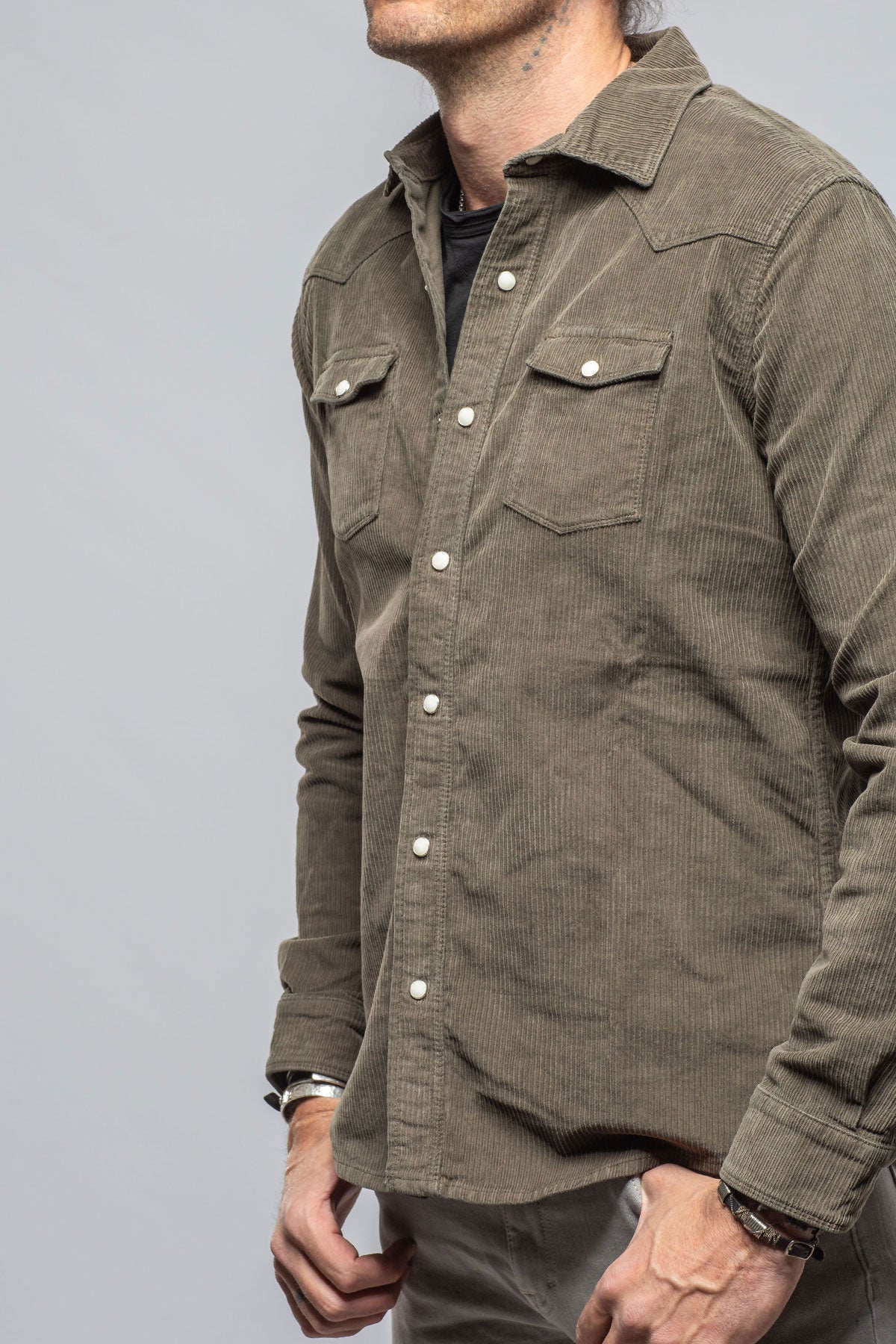 Brooks Corduroy Snap Shirt In Army | Mens - Shirts | Axels Premium Denim