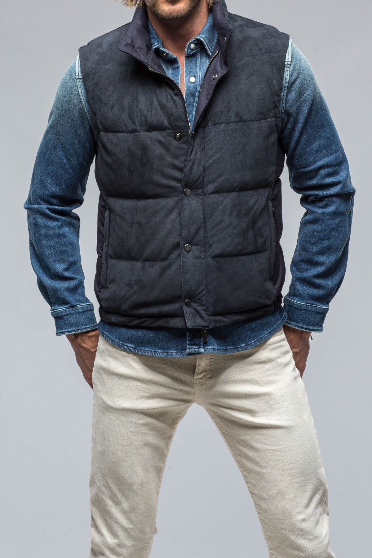 Two Arrows Vest in Navy | Mens - Outerwear - Leather | Gimo's