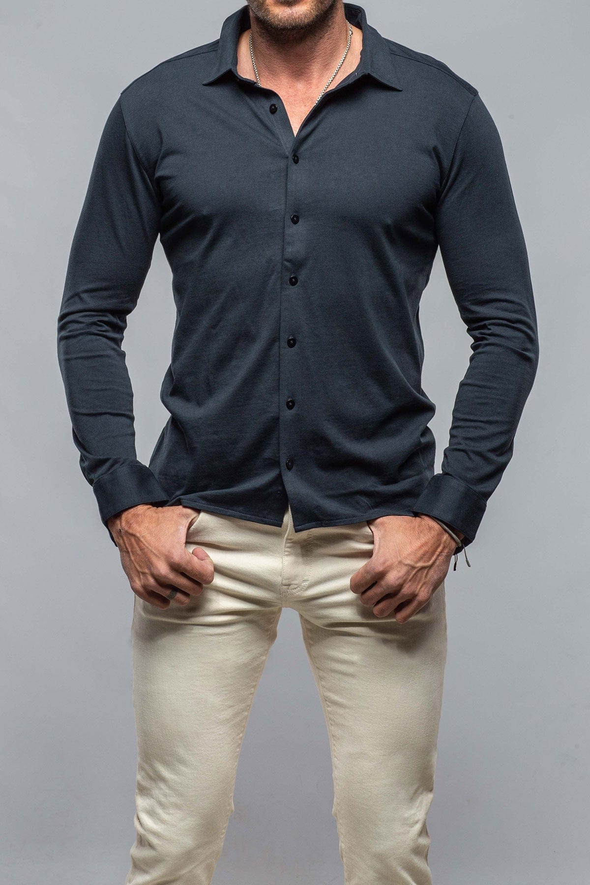 Cambria Button Up Polo in Navy - AXEL'S