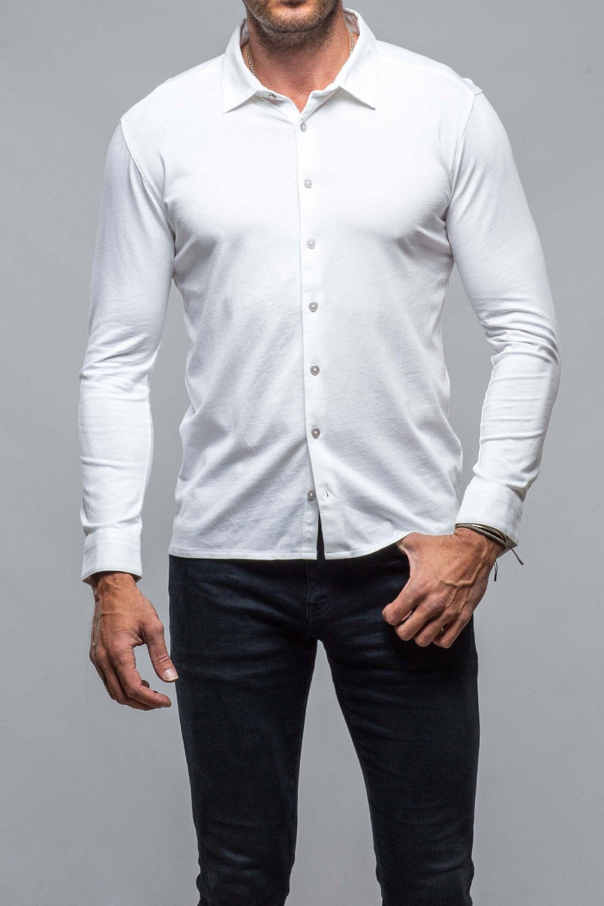 Cambria Button Up Polo in White - AXEL'S