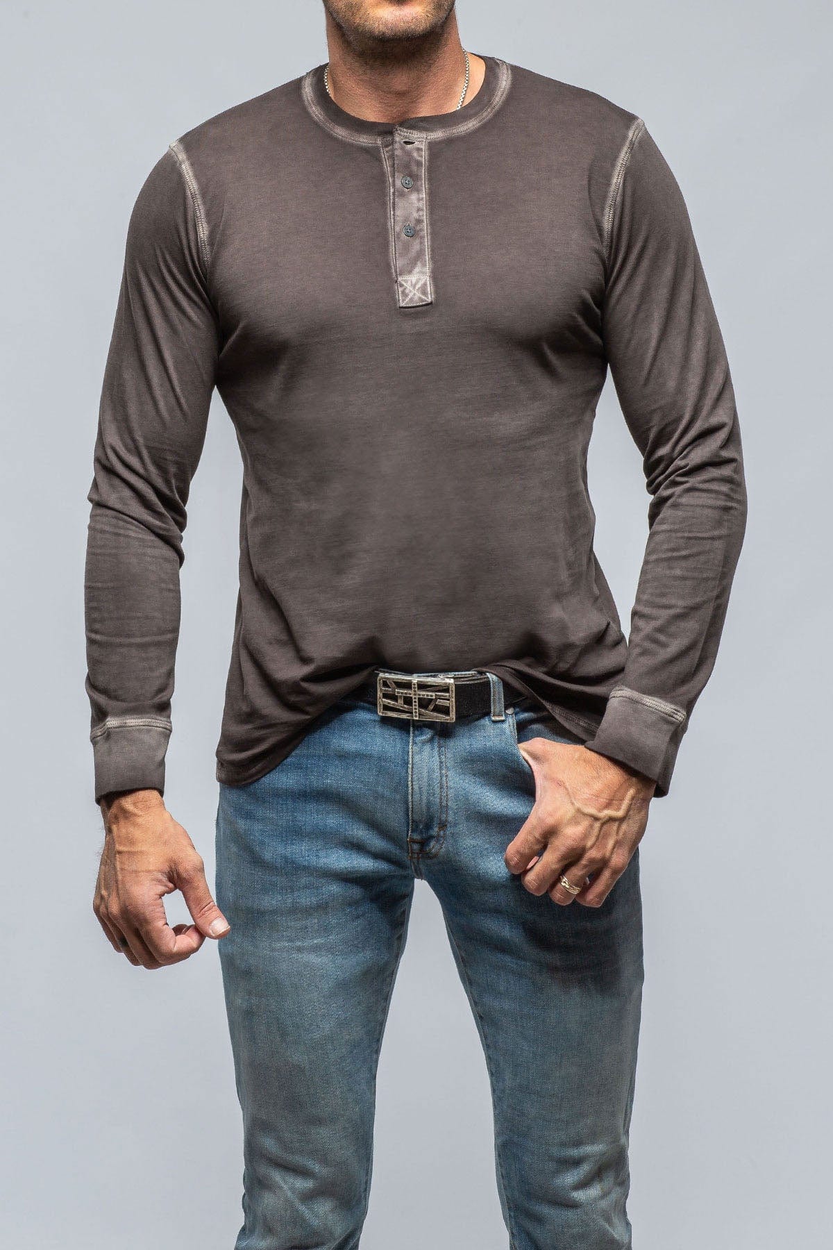 Coronado Cotton LS Henley in Basalt - AXEL'S