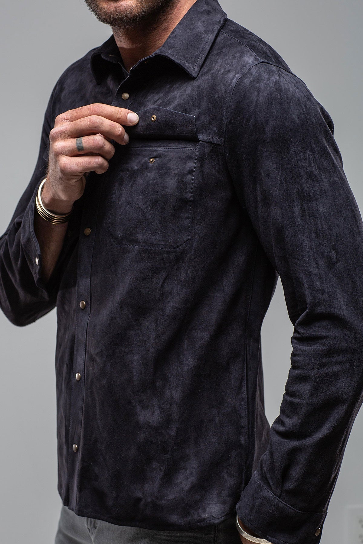 Barron Suede Shirt in Navy