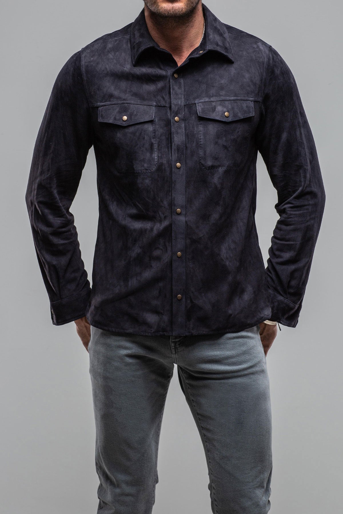 Barron Suede Shirt in Navy